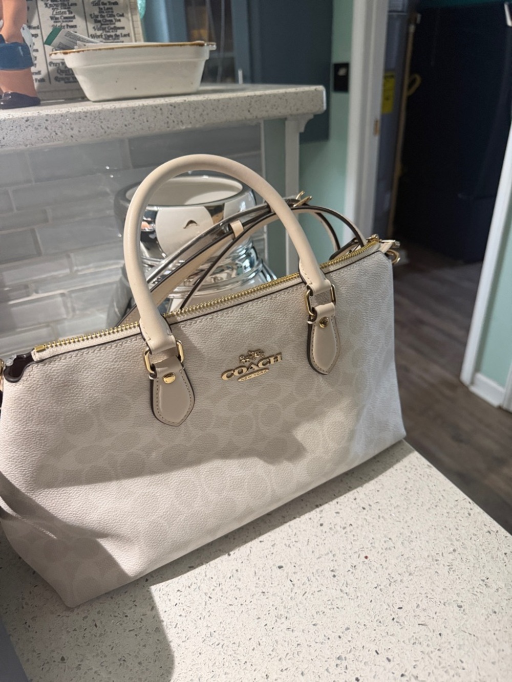 Coach Cream Logo Satchel with Gold Hardware